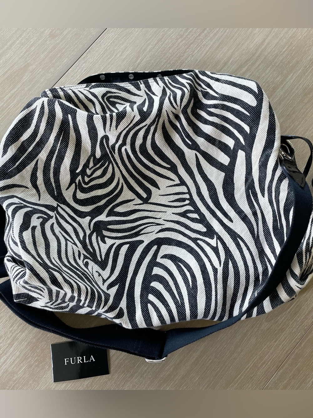 Furla Black & White Zebra Print Hobo Tote Bag
